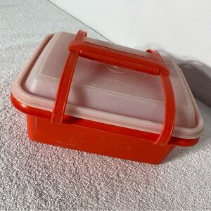 Vintage Tupperware Red Orange Pack N Carry Lunch Box W Lid & Handle